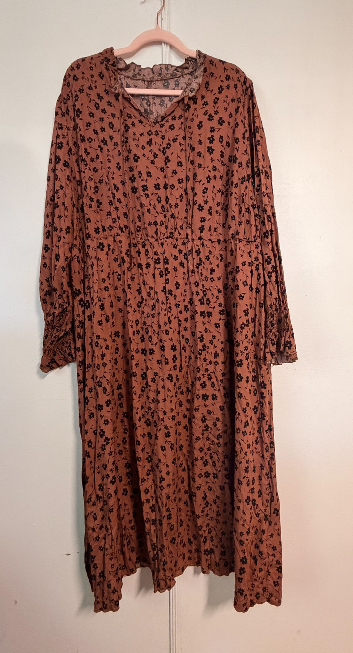 Curve Terracotta Floral Maxi Dress 5XL 24 26 Long Sleeve Boho Cottagecore